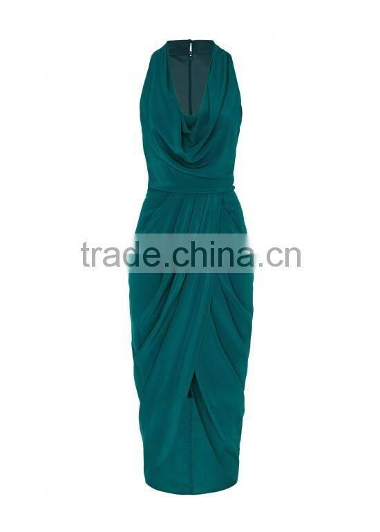 Lady's silk crepe de chin drape evening dress