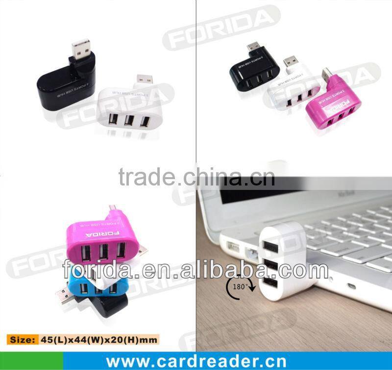 Hot selling USB 2.0 3port Rotational hub for laptops 180 degree