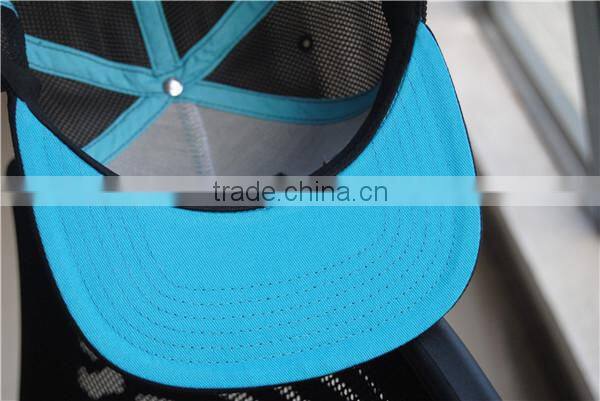 promotional sublimation printed 3d embroidery logo flat brim mesh hat