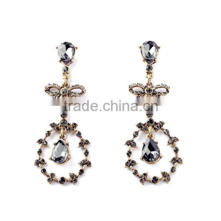 Black waterdrop crystal pendant earring wholesale Fashion crystal bowknot alloy drop earring