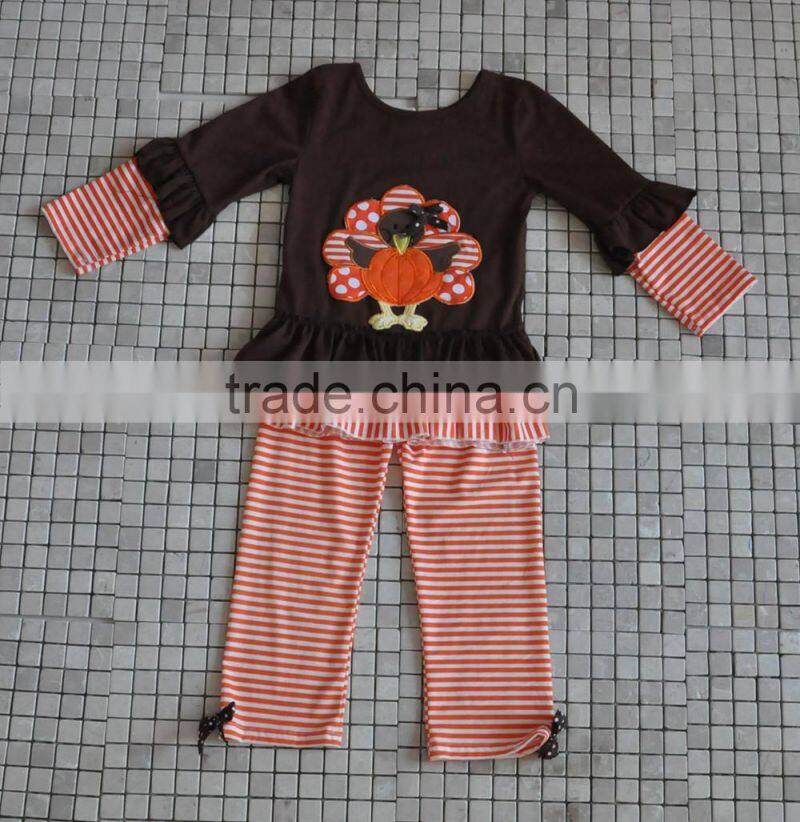 newborn handmade turkey embroidery long sleeve top and pant thanksgiving outfits