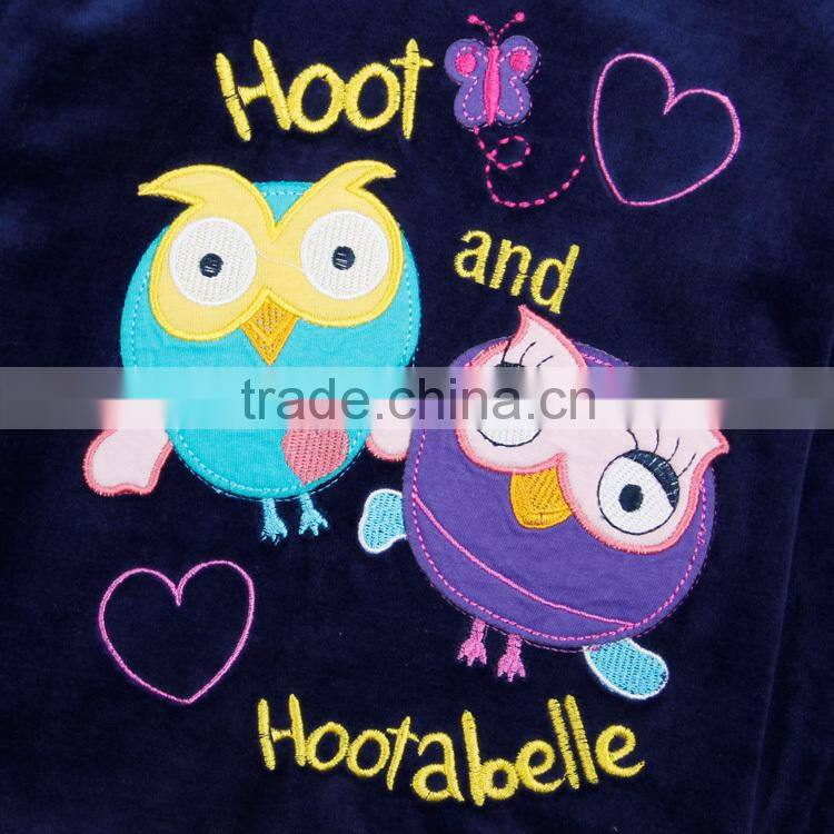 2-6y (FG4448) navy 2015 owl applique children clothing sets nova kids wear fleece winter girls clothing sets with hoodies