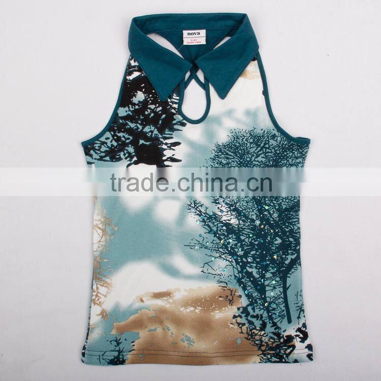 (N2695) 3-8Y two color children polo neck girl tank top Chinese national styles cotton vest for baby