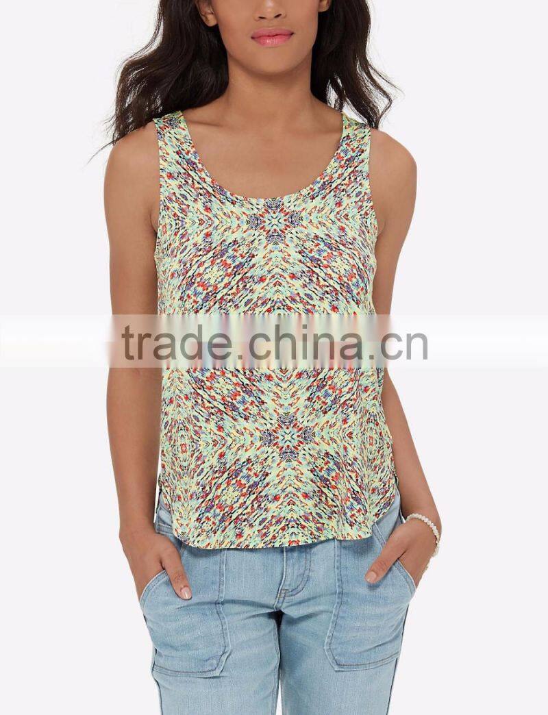 2016 floral print women sexy tank top with round neckline designs