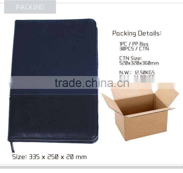 A4 leather Customized Cheap portfolio file folder with Zipper