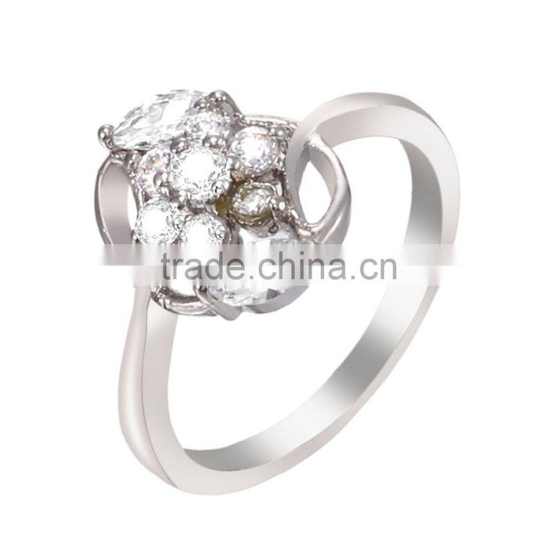 Chic Clear Zircon Ellipse and Flower Shaped Women Engagement Ring