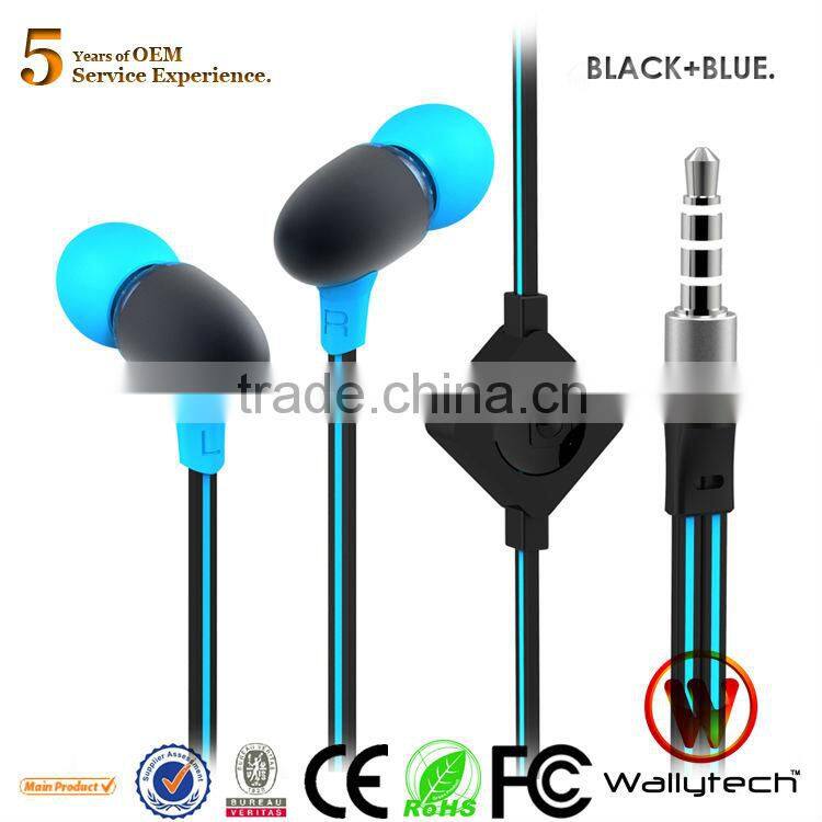Newest 2013 Wallytech WHF-124 Metal in-ear Earphone with Microphone Flat Cable for iPhone for Samsung