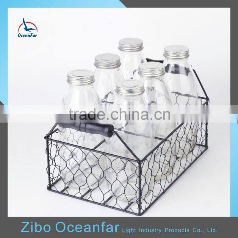 Fancy Transparent Set 6 Vintage Coconut Milk Glass Bottle Recycled Bottle Milk With Stand