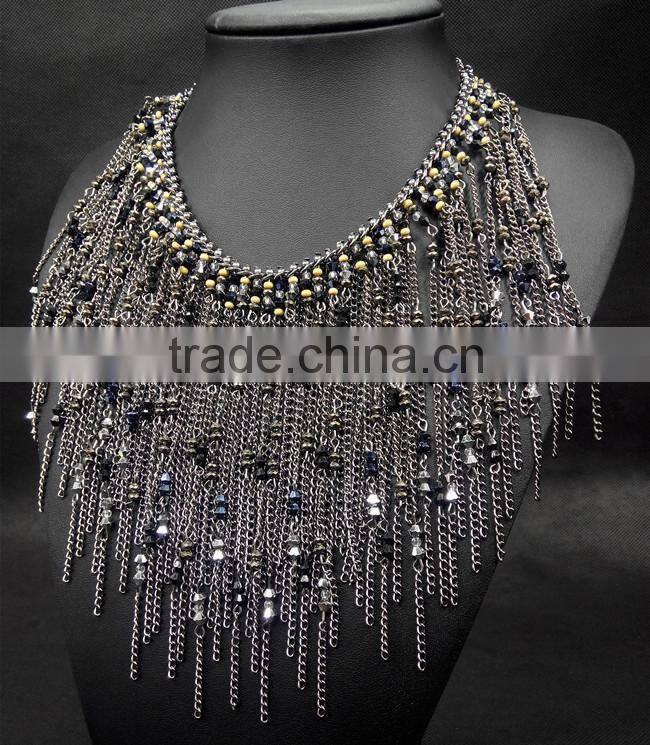 Water Drop Tassel Collar Necklace For Women Crystal Bead Brand Necklace Fashion Jewelry