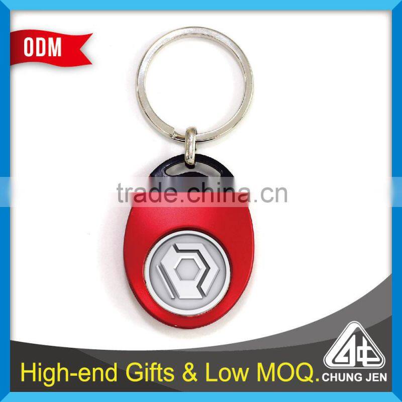 Low MOQ red color plating zinc alloy coin holder keychain