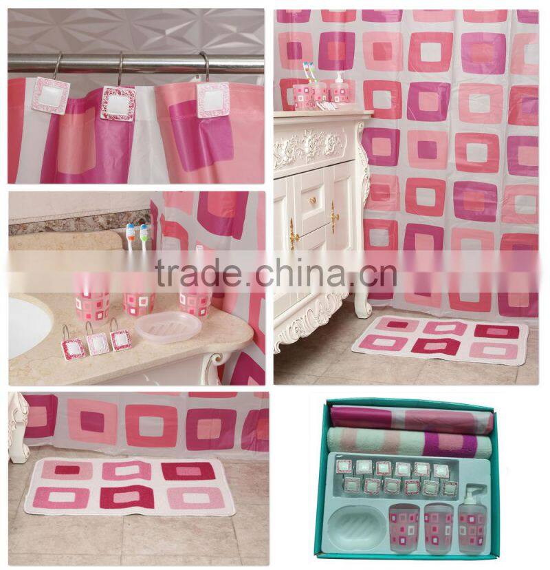 red square geometry pattern plastic bathroom accessories sets