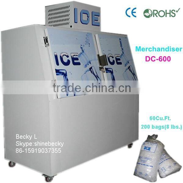 Upright ice merchandiser with 2-glass door bagged ice storage bin temp -12degree C