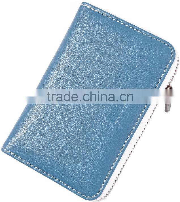 leather business card holder credit card holder with metal zipper