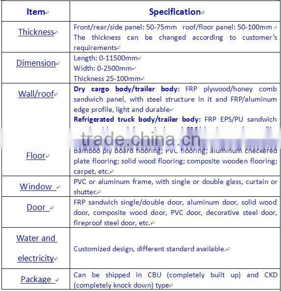 Fibre glass dry box truck body for sale