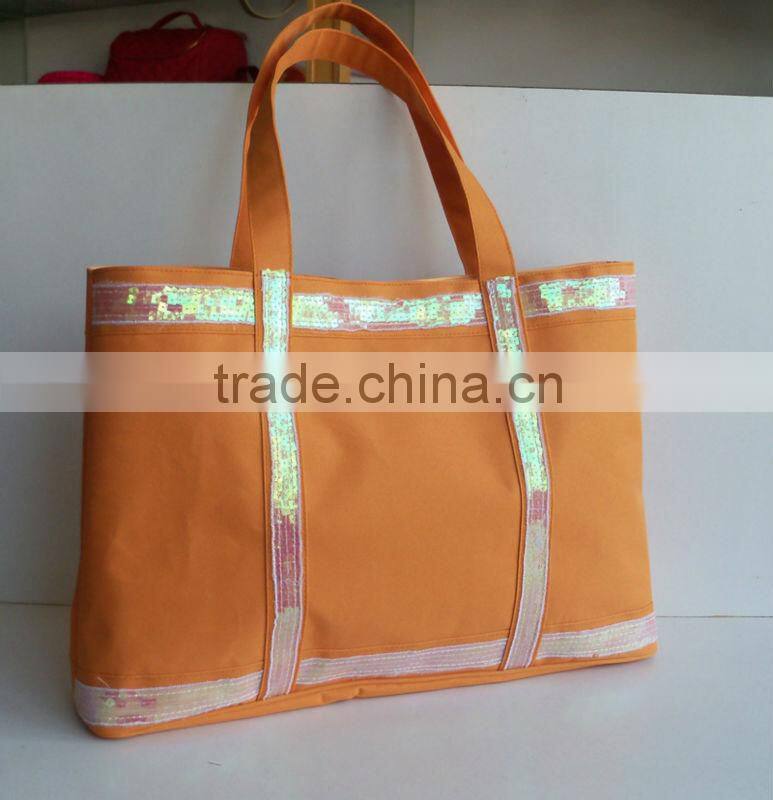 600D PVC polyester shiny sequin tote bag