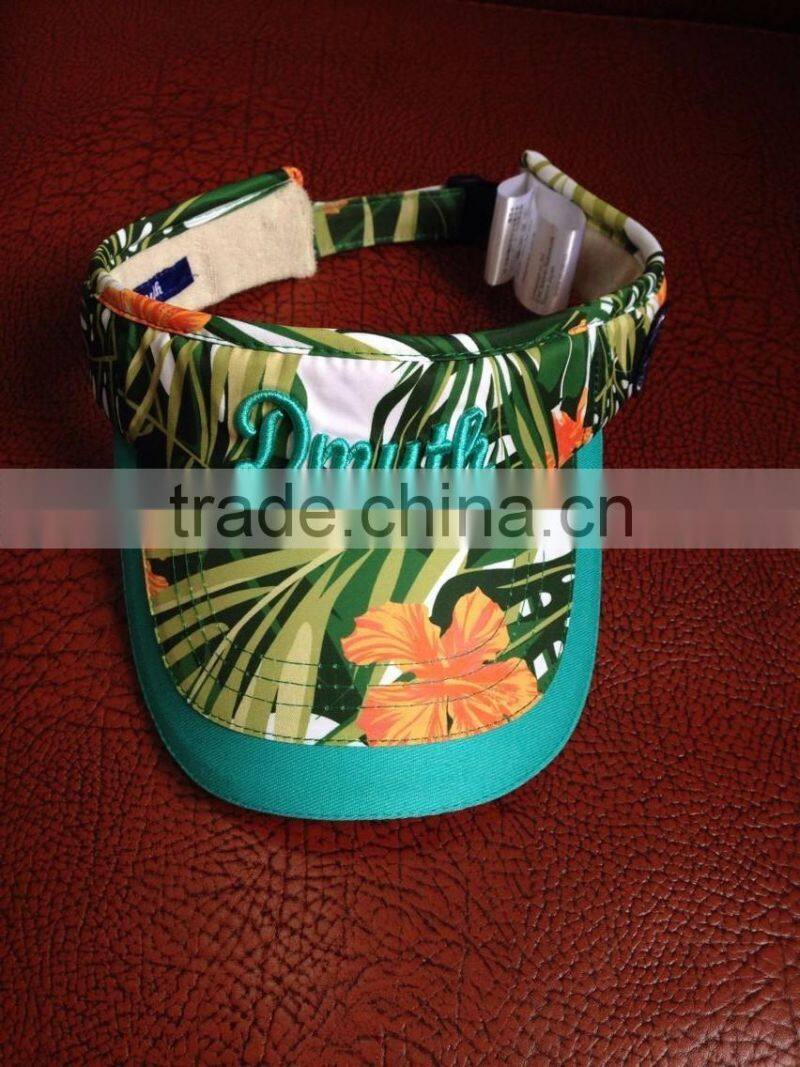 Custom 3d embroidery floral sun visor hats with back closure