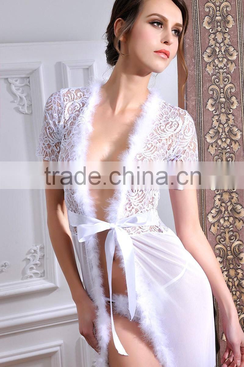 Embroidery long lingerie women sexy bridal nighty