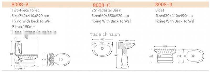 Hot Sale Bathroom Ceramic Decorated Sanitary Ware Suite D8008