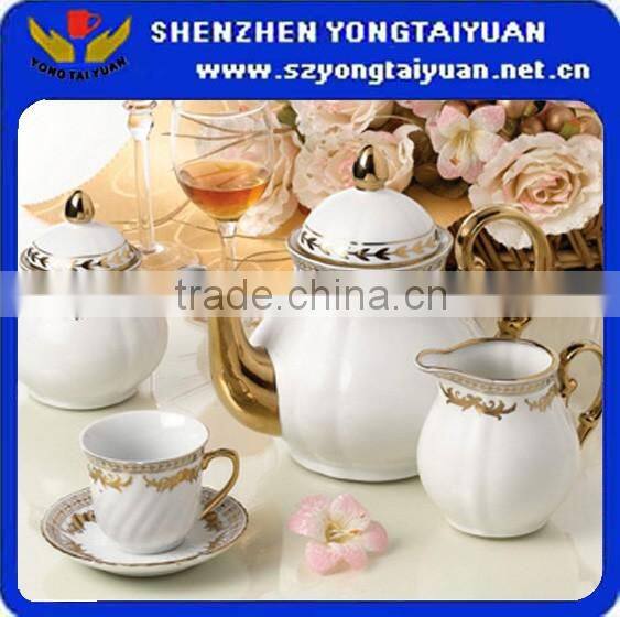 pottery tea cup saucer coffee set with full decal gold tea set