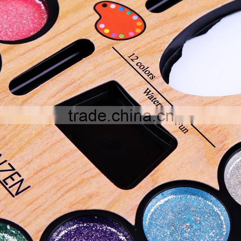 High quality 6 colors dry solid student glitter watercolor cakes for kids watercolor painting