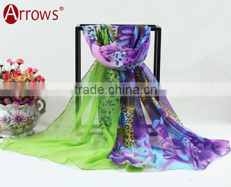 2015 Custom Lady Fashion Cotton Voile Shawl and Scarf Fresh Leopard Peony Printing for Spring Autumn