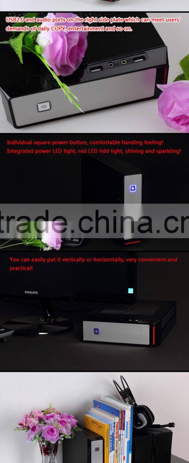 REALAN New Thin Mini ITX Custom Gaming HTPC Computer Case E-2019 with Power Supply (SGCC 0.8mm, 2.5'HDD) OEM