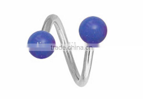 Titanium Black Gem Ear spiral Twister Piercing Body Jewelry