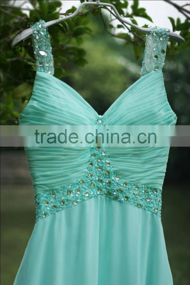 Blue Sweetheart Neckline Floor Length Customized Chiffon Dress for Bridal Maid BM006 made to order bridesmaid dresses china