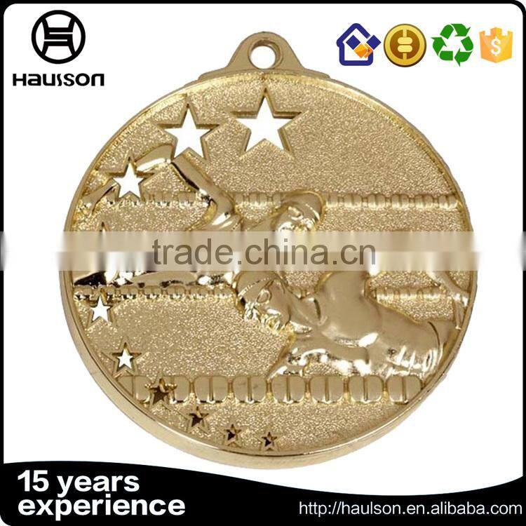 wholesale custom 3d unique stamping imitation gold finish hollow out star swimming lane us medal reward iron brass metal medal