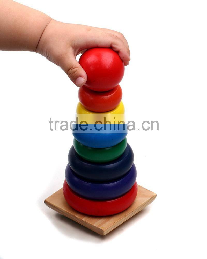 Wood toy Montessori Piling Ring Rainbow Tower Tumbler Stacker Stack Up Kids Child Baby Classic Educational Toy