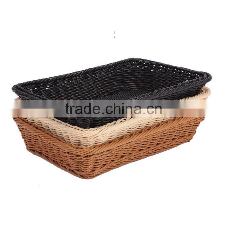 Classic and durable food grade plastic wicker hand woven bread basket for bakery display