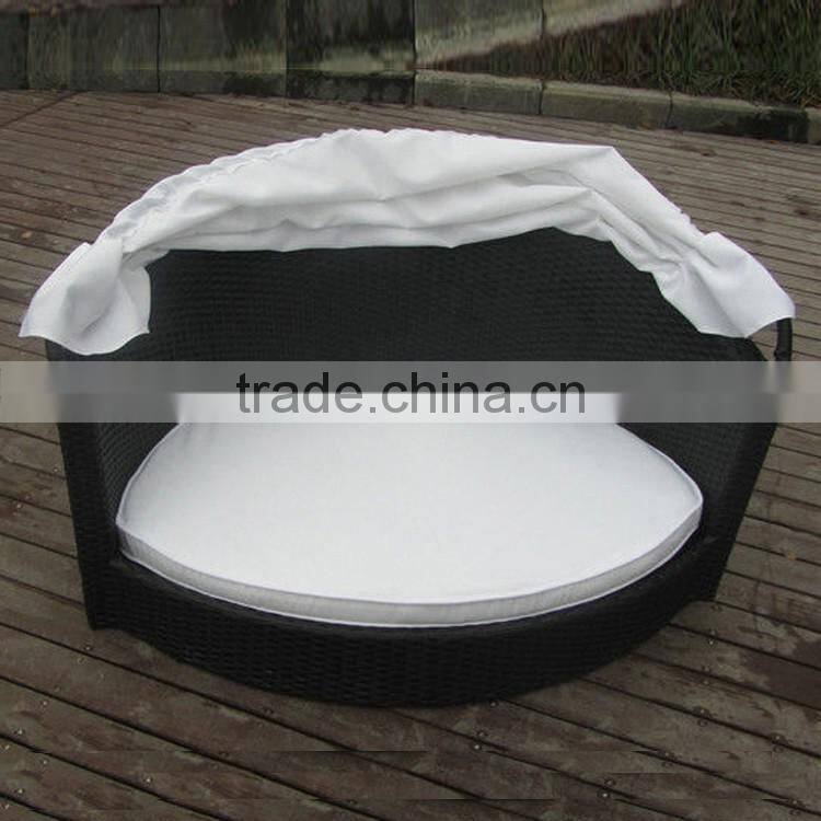Pet furniture all weather black wicker woven luxury pet bed with canopy