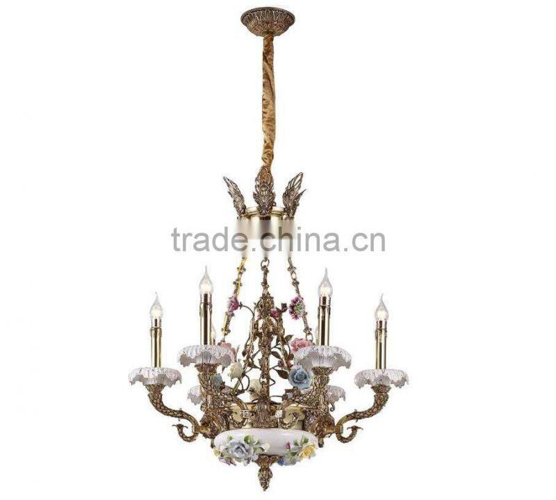 Golden Brass Rococo Style 10 Lights Chandelier/ Retro Gorgeous Bronze Pendant Lamp/ Antique Hotel Ceiling Lamp