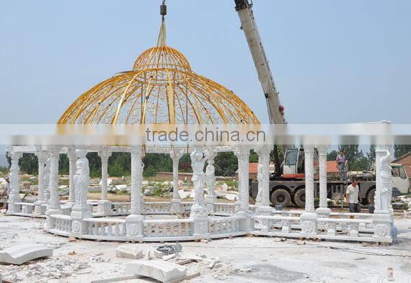 Cheap White Marble Gazobo with Iron Roof for Sale