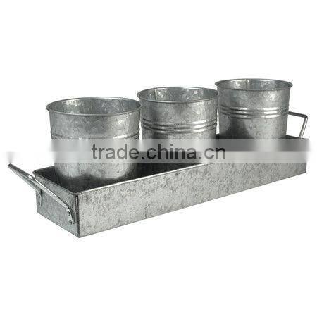 Large Round galvanized planter,Traditional Rustic Set of 3 Metal Galvanized Planter Home and garden with Jute ropeDecor