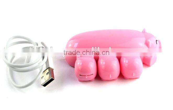 New Arrival Lovely Cartoon Pig Design 3 Port USB Hub 2.0 USB Interface Promotion Gift Choice Present With Card Reader Function