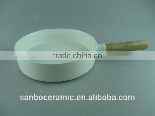 White Ceramic Fry Pan, Cookware Set, Frying Pan with Wooden Handle