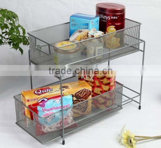 Fashion Metal Wire Mesh 2 Tier Kitchen Storage Rack/Storage Stand/Sundry Organizer