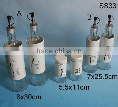 2016 hot selling unique glass oil bottle and spice jar cruet set with coating