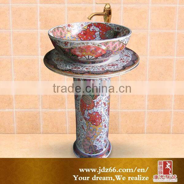 factory direct sale colored enamel ceramic washbasin with pedestal