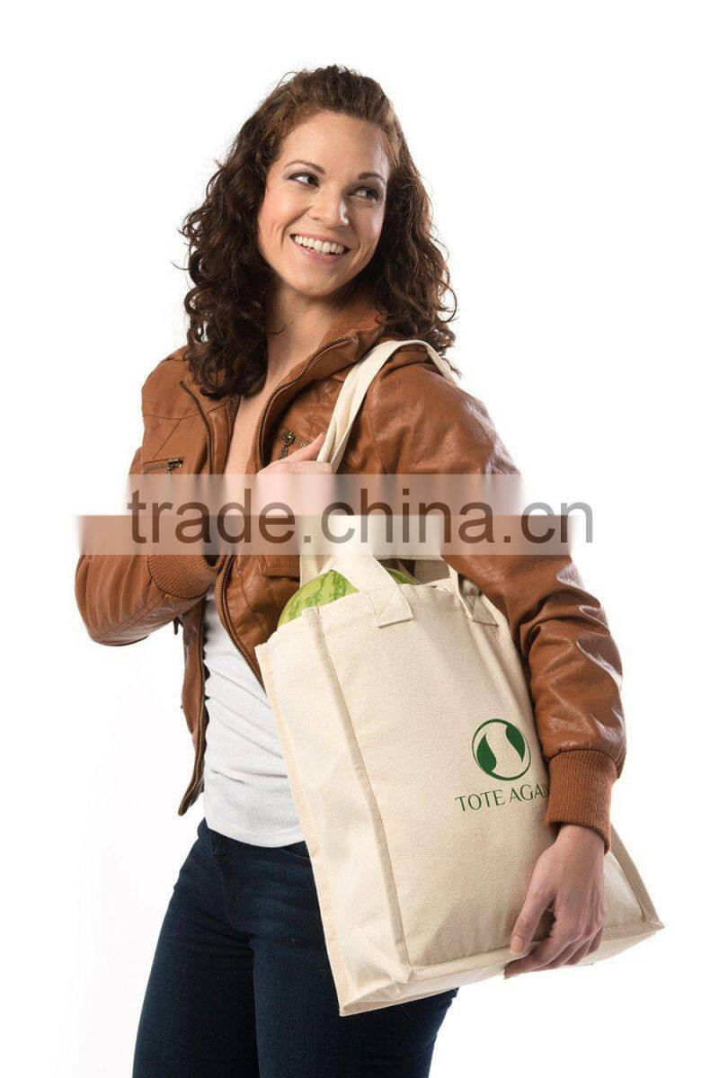 Wholesale Reusable Natural 12oz Cotton Canvas Shopping Bag With Customized Logo