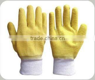 CR Latex coated gloves ,cotton woven line,knitred wrist,open back