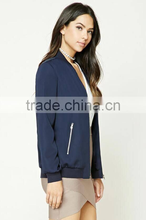 Korean Clothing Style Lady Winter New Model Blue Fashion Baseball Coat Longline Bomber Jacket Wholesale China Manufacturers