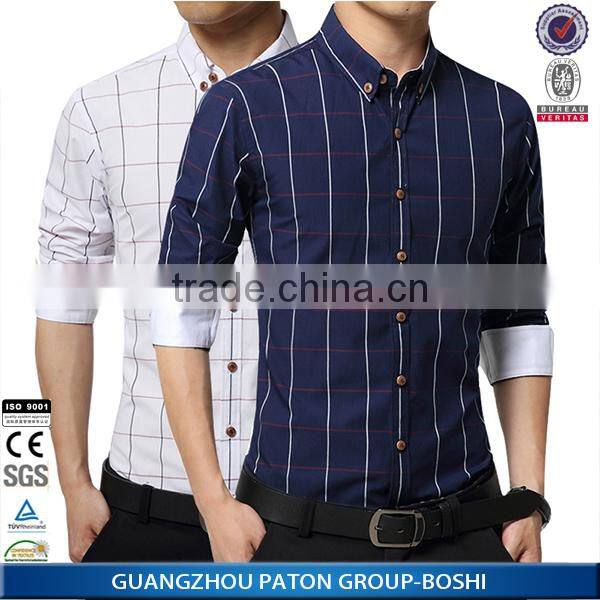 Wholesale new men office cotton blouse design casual lapel plaids shirt for men