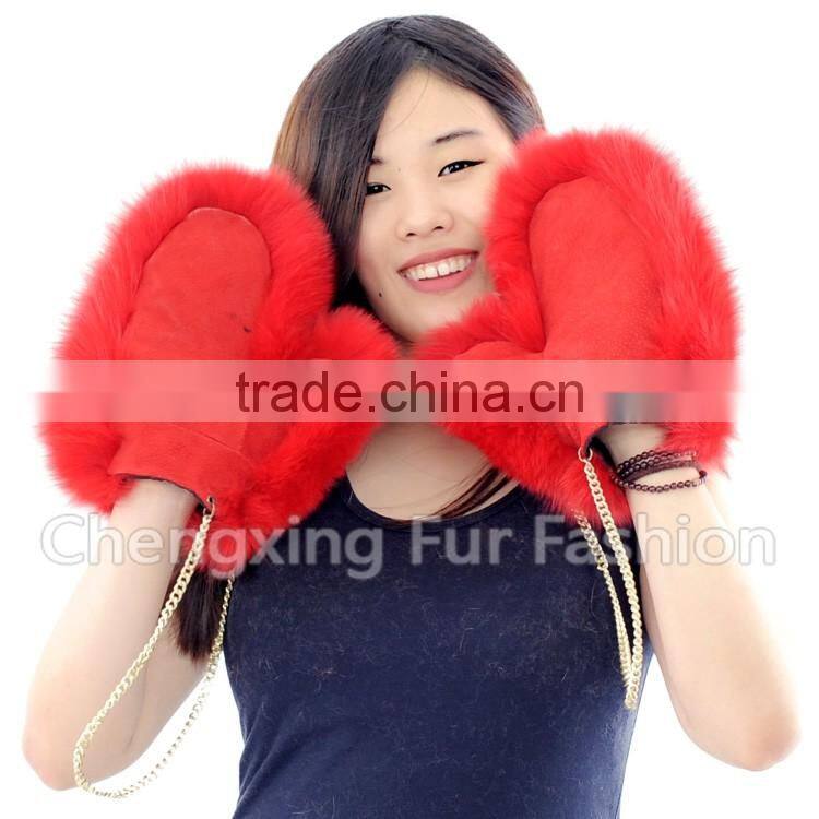 CX-A-67C Genuine Fox Fur Fingerless Winter Hand Leather Glove