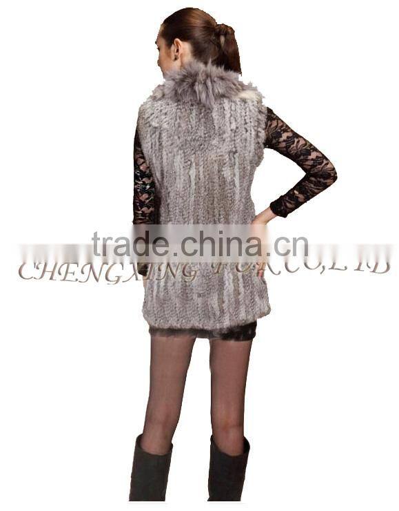 CX-G-B-179B Fox Fur Collar Hand Knitting Real Comfort Rabbit Fur Clothing