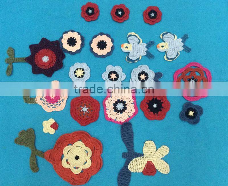 cotton crochet animal and flower applique for garment