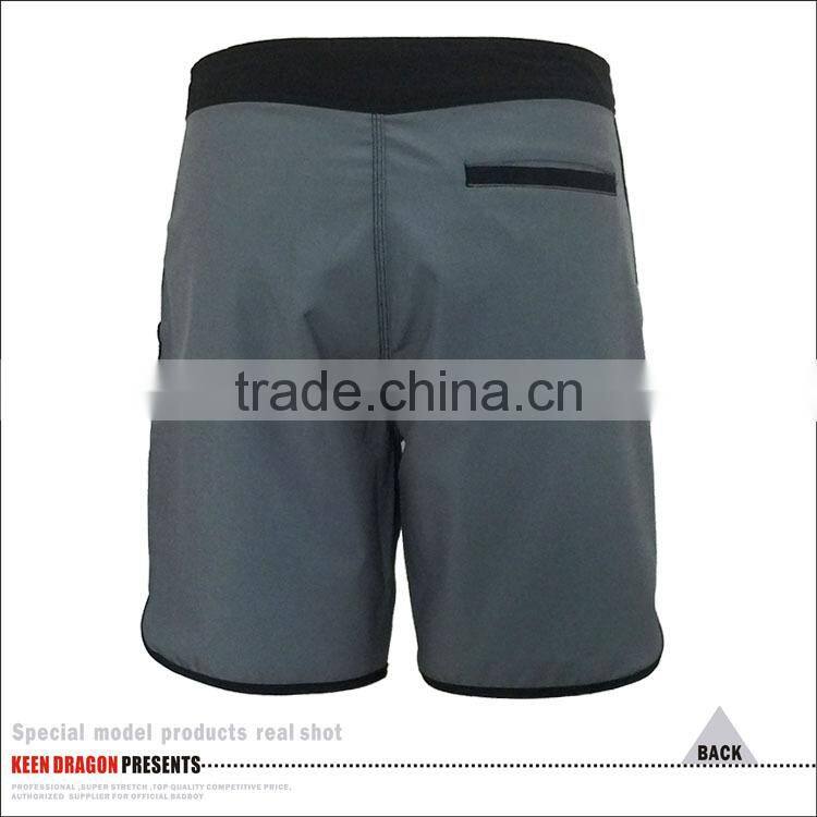 Custom logo grey board shorts with black binding cheap mens beachwear