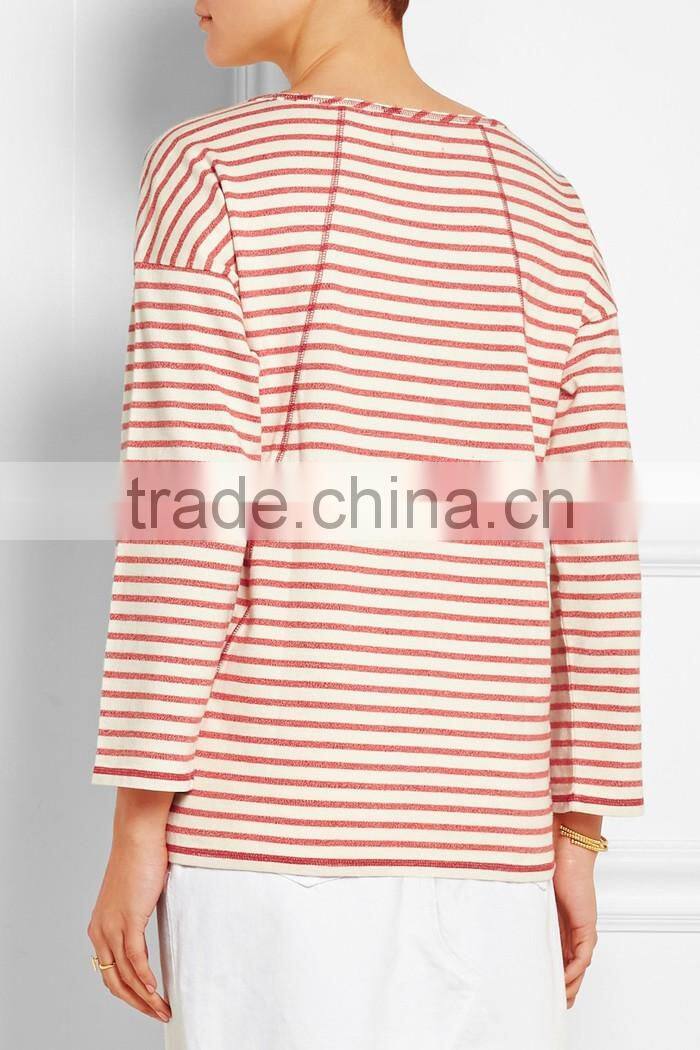 Ladies long sleeve wholesale striped t-shirt