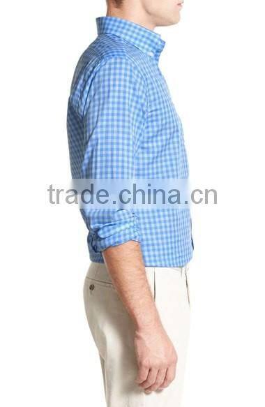 OEM Brand Logo Casual Design Blue Formal Mens Plaid Shirt